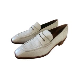 New $495 Aquatalia Riya Croc Embossed Penny Loafer Ivory Block Women's Size 10
